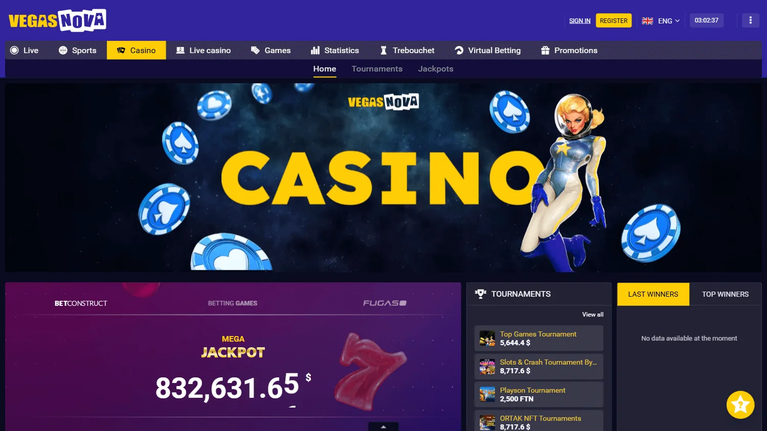 Vegas Nova Casino casino interface on desktop
